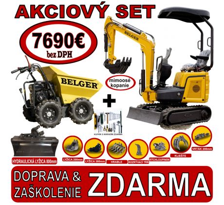 MINIBAGER BG-910.01+MINIDUMPER BELGER s HYDRAULICKOU LYŽICOU a PRÍSLUŠENSTVOM